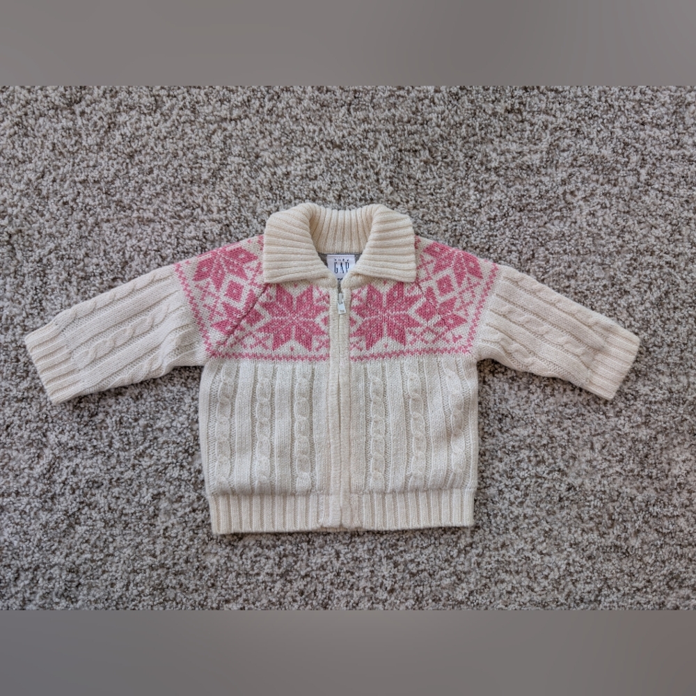 Girls Baby Gap Wool Blend Cable Knit Cardigan Sweater Newborn To 3m Snowflakes